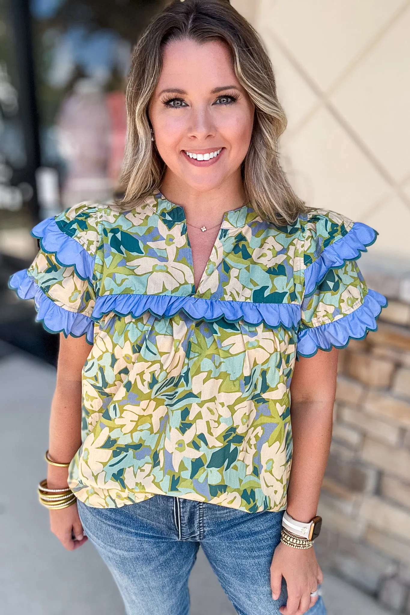 Dreaming Of Flowers  Blouse - Teal Moss