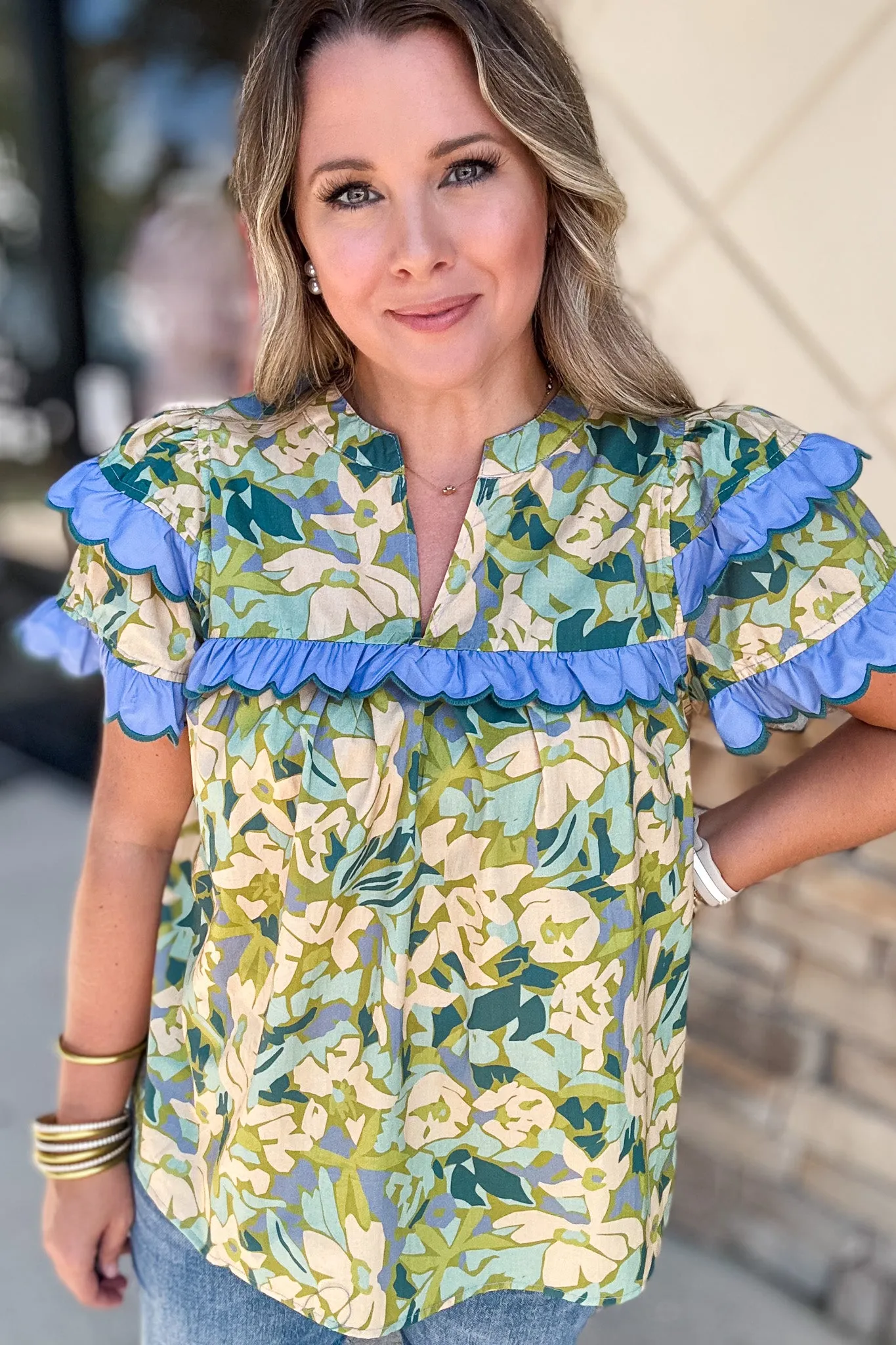 Dreaming Of Flowers  Blouse - Teal Moss