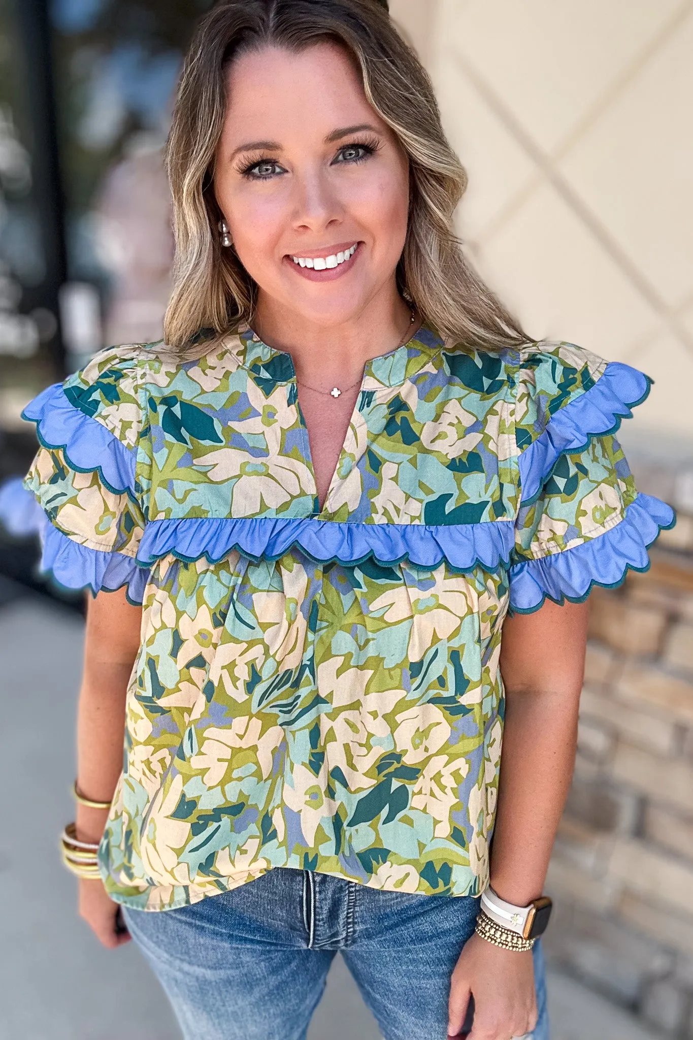 Dreaming Of Flowers  Blouse - Teal Moss