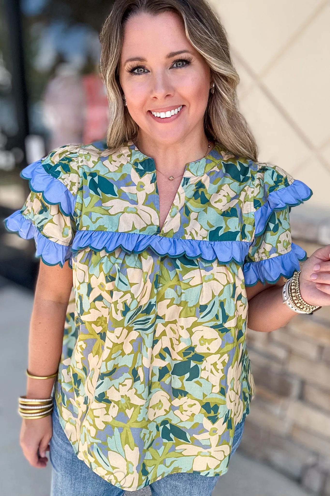 Dreaming Of Flowers  Blouse - Teal Moss