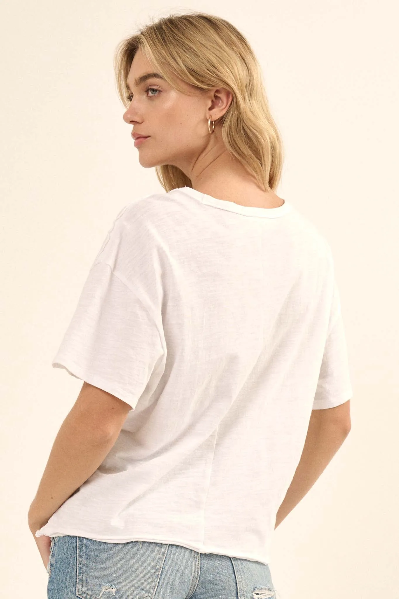 Easy Fit Vintage-Wash Slub Cotton Split-Hem Tee