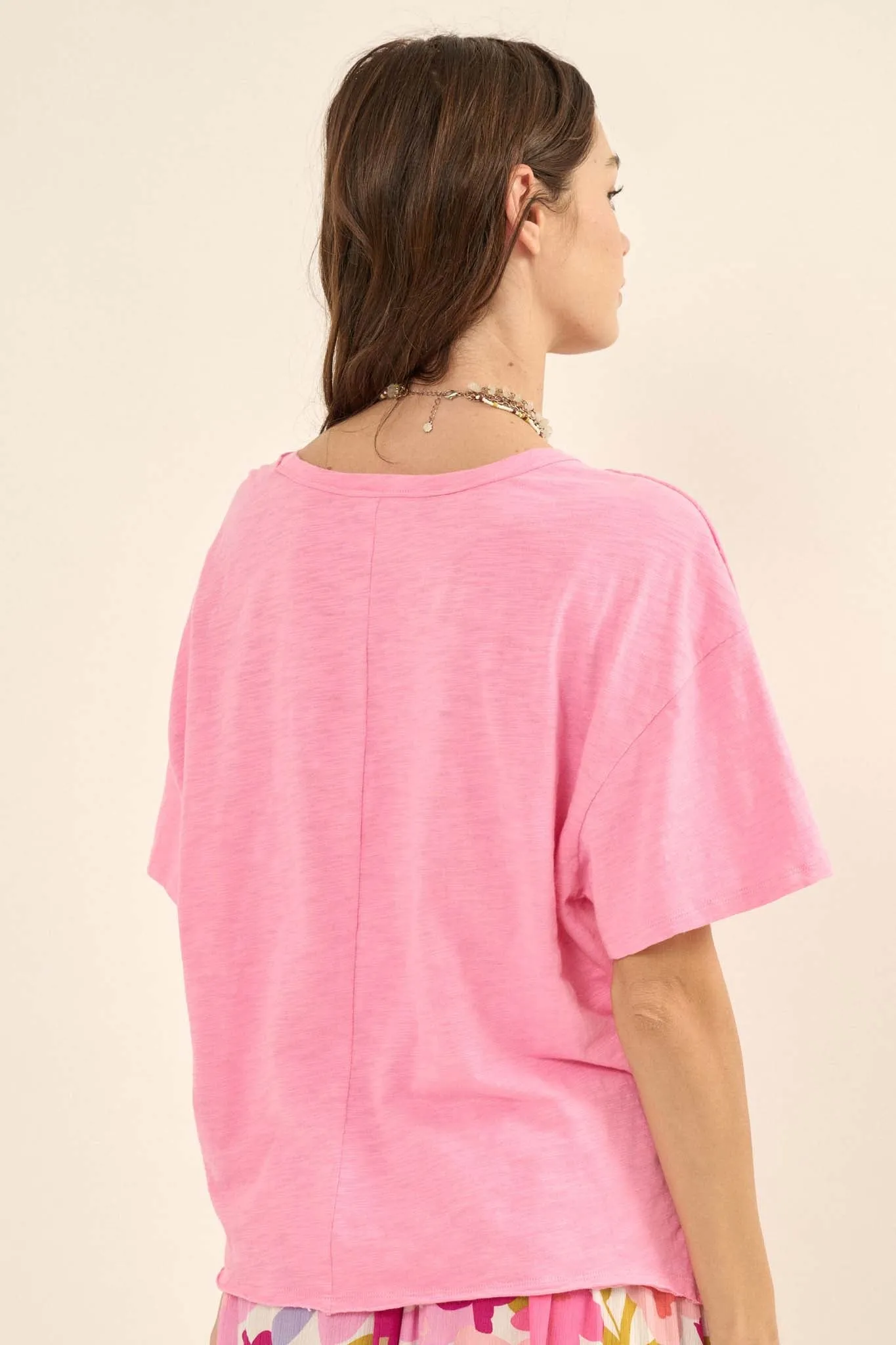 Easy Fit Vintage-Wash Slub Cotton Split-Hem Tee