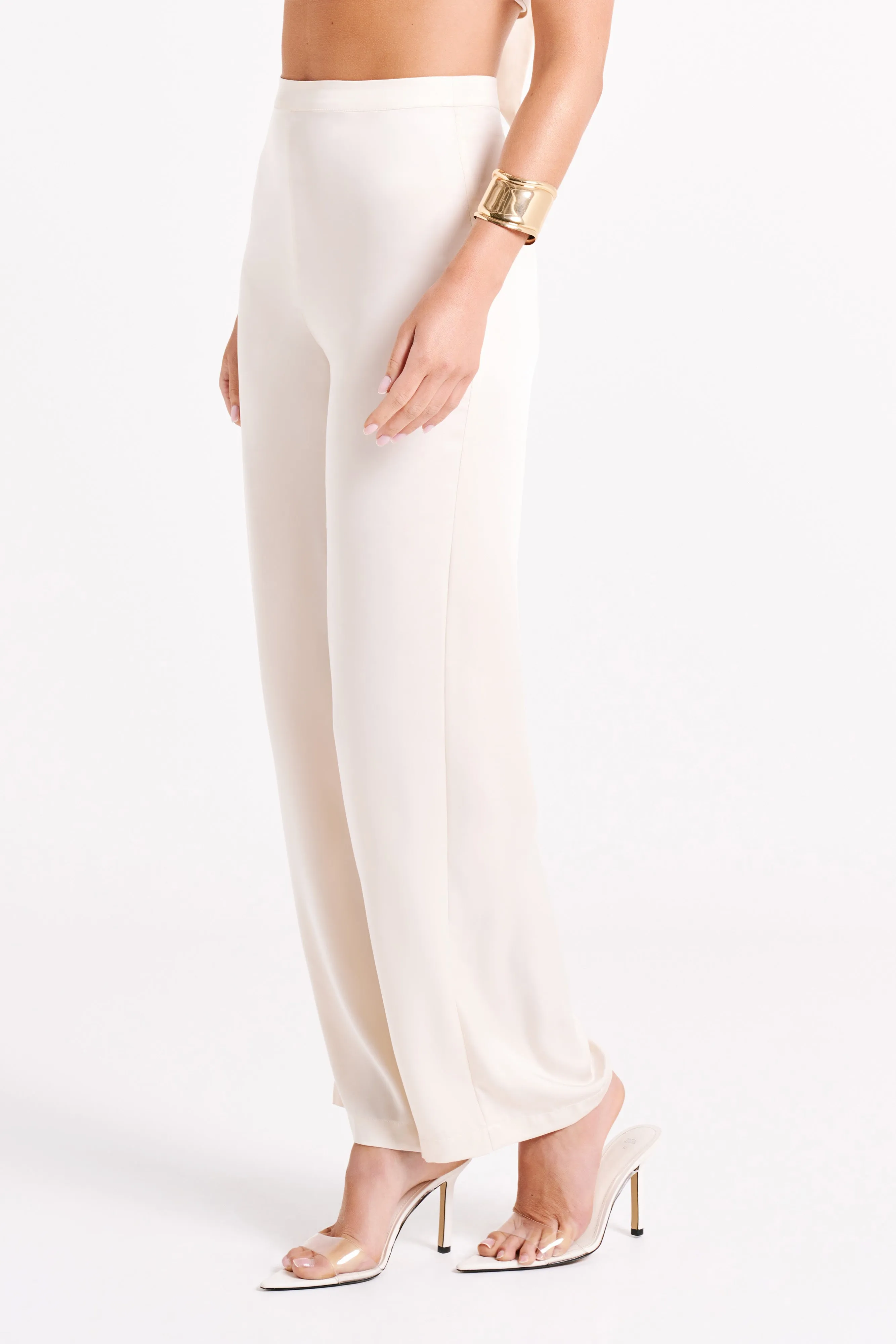 Elisa Satin Straight Leg Pant - Sand