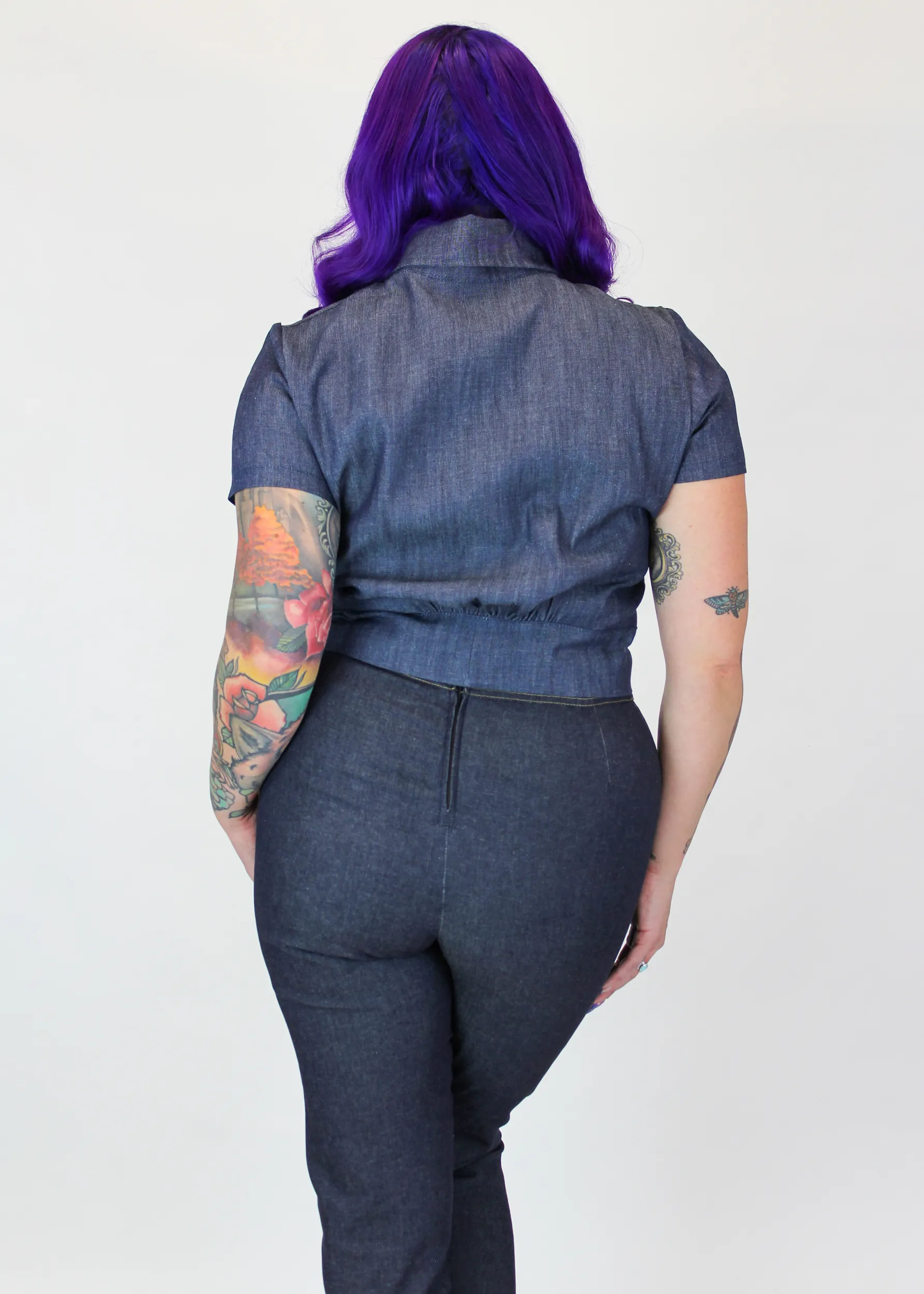 Embroidered Mermaid Denim Knot Top #E-DMKT