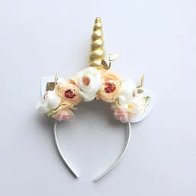 Floral Unicorn Headband - Ivory and Peach