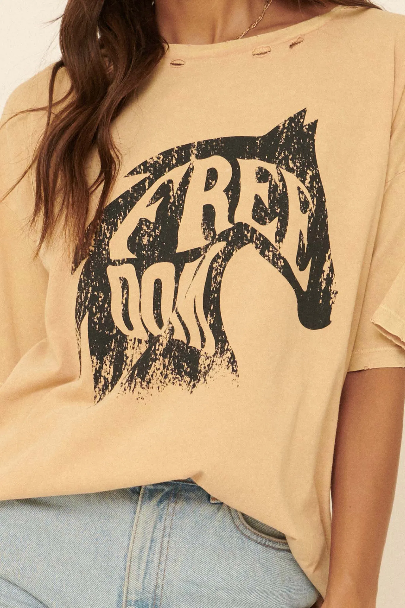 Freedom Distressed Vintage-Wash Graphic Tee