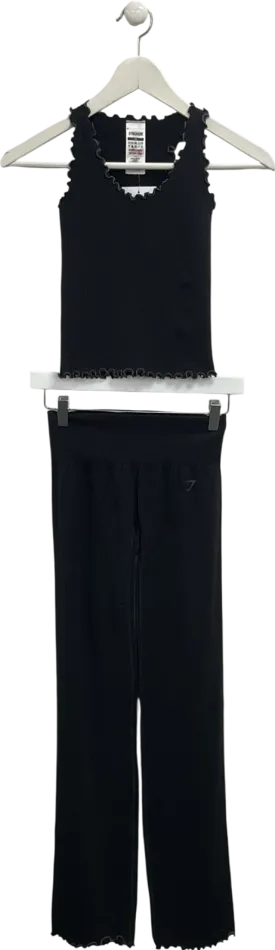 gymshark Black Luxe Seamless Tank And Flare Leggings UK XS/S