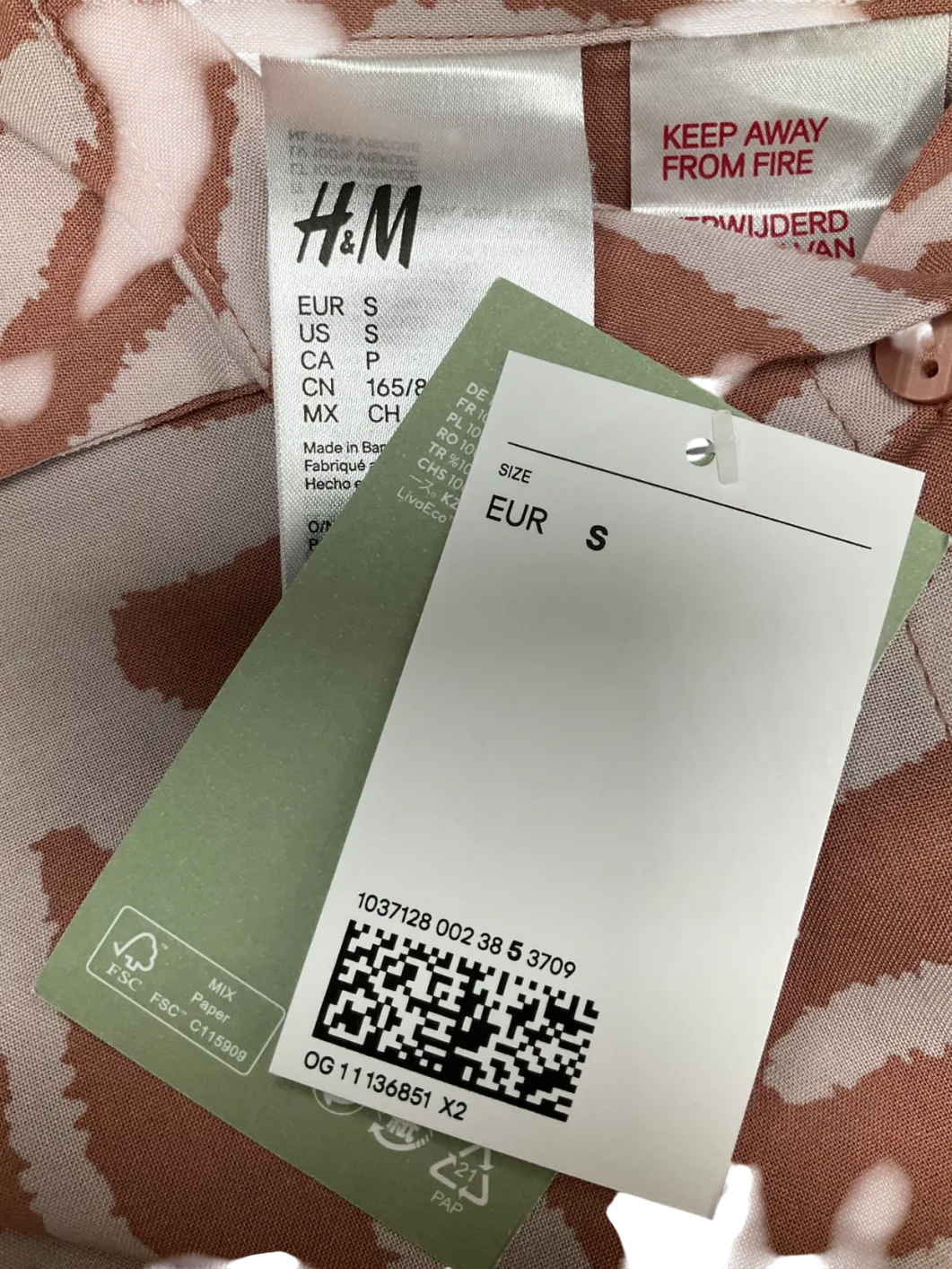 H&M Pink Zebra Print Shirt UK S