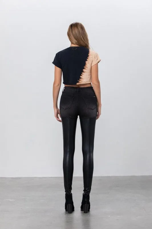 High Rise Denim/Leather Combo Skinny Jeans