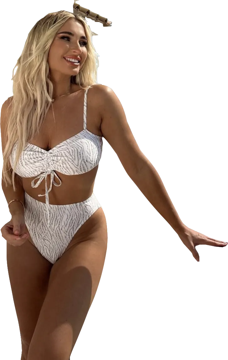 In The Style White Zebra Print Ruched Tie Bikini Top UK 8
