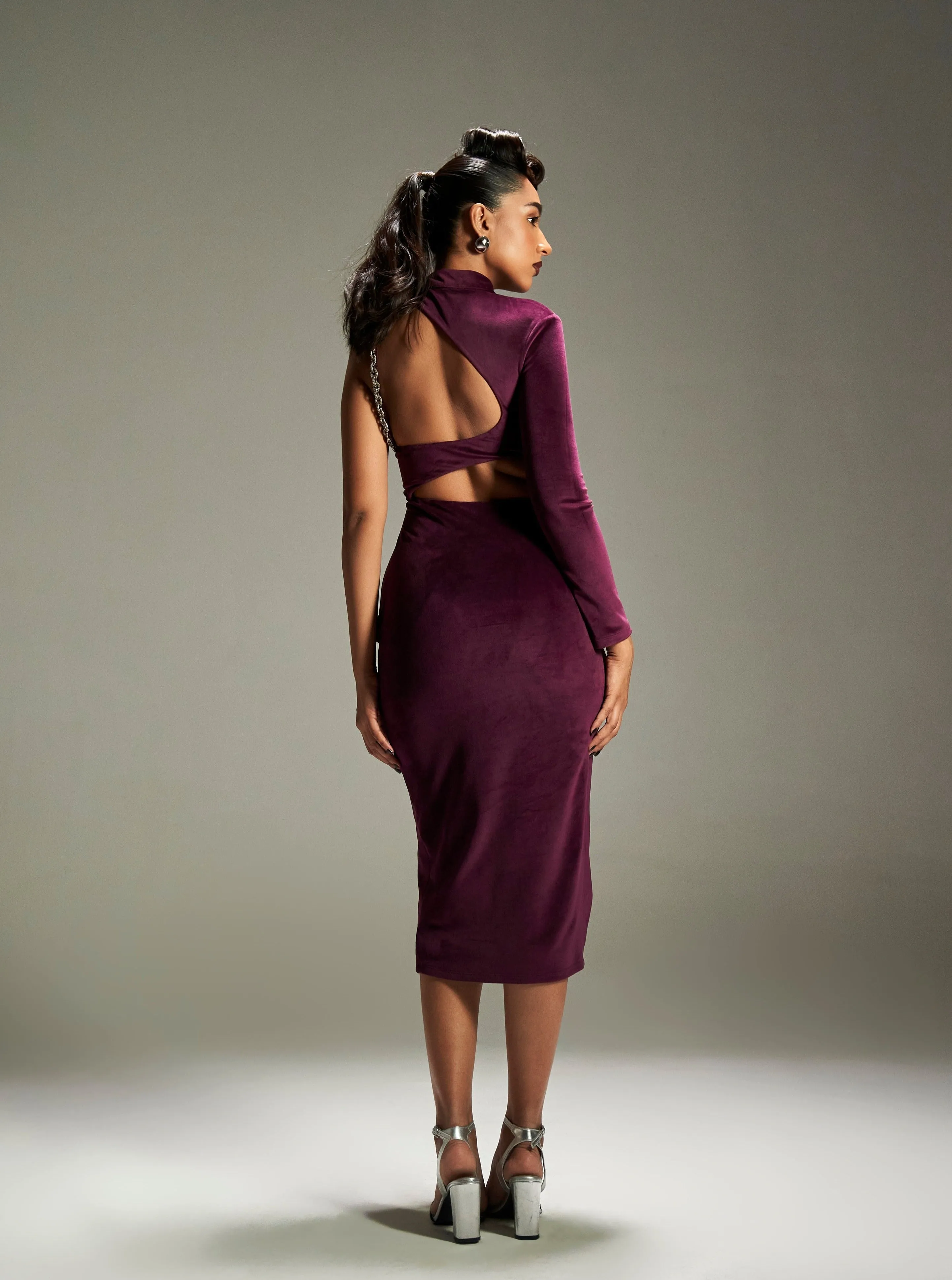 Isi Burgundy Velvet Cutout Midi Dress