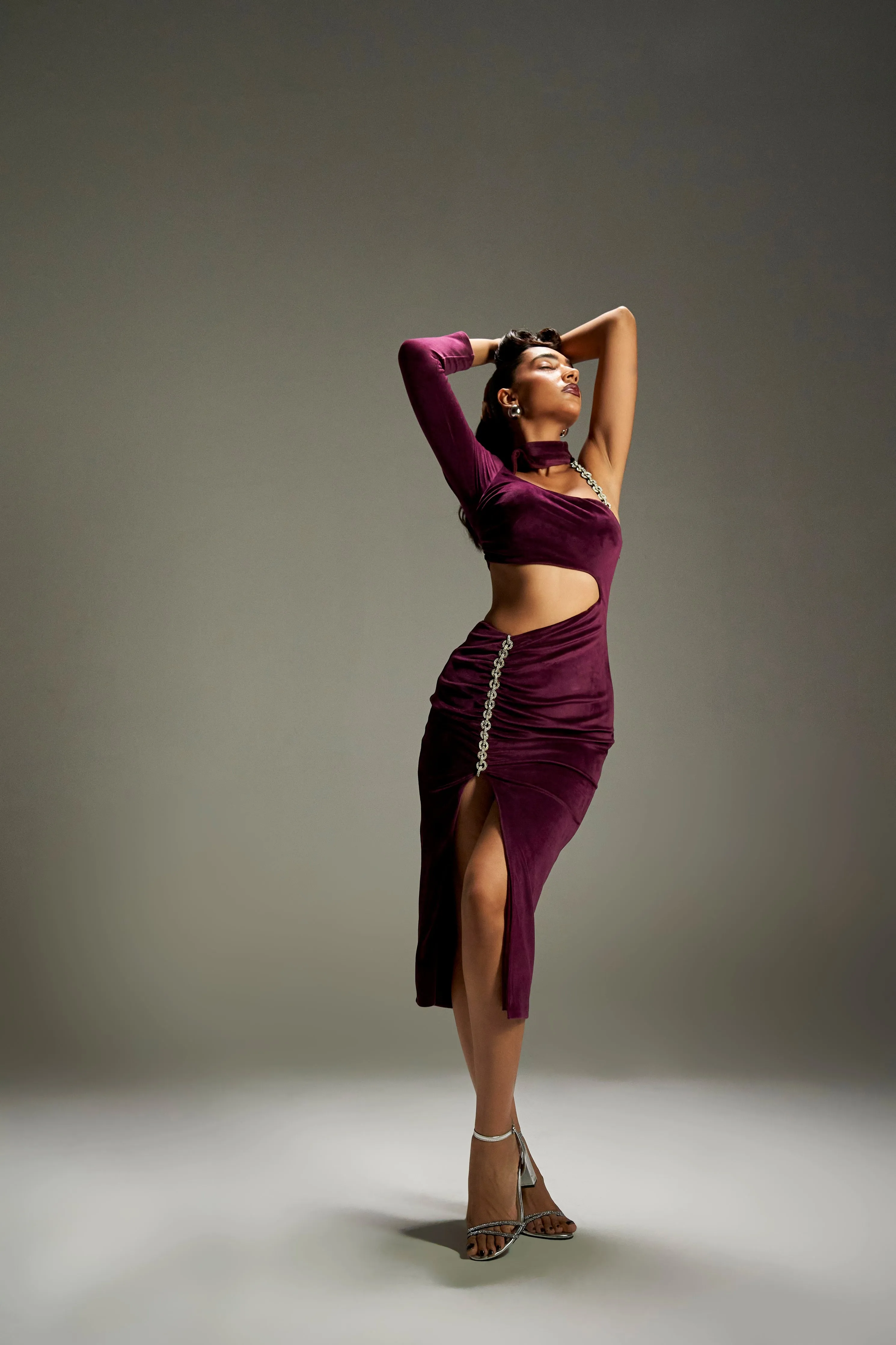 Isi Burgundy Velvet Cutout Midi Dress