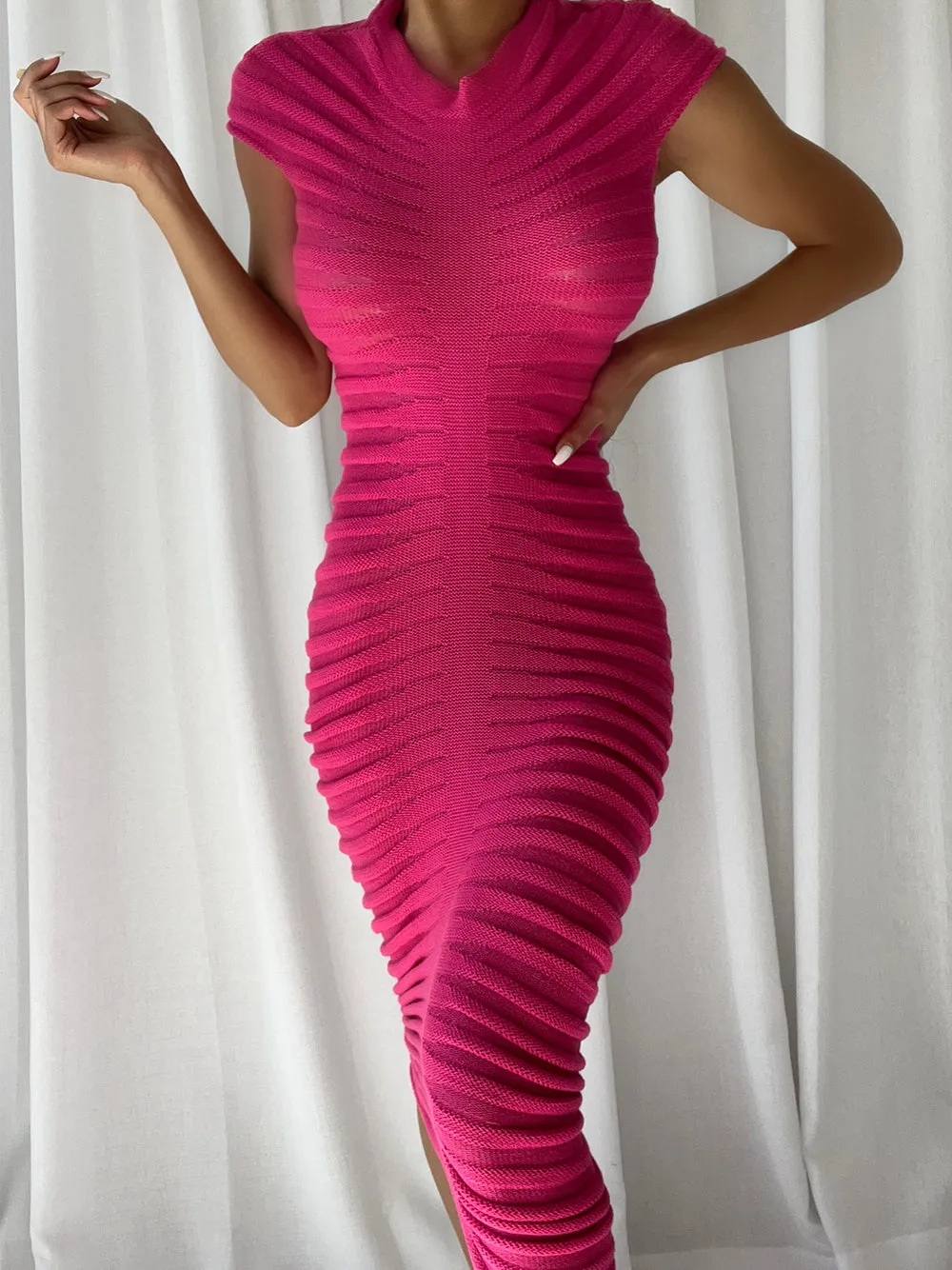JAE SS Sheer Midi Dress in Fuchsia