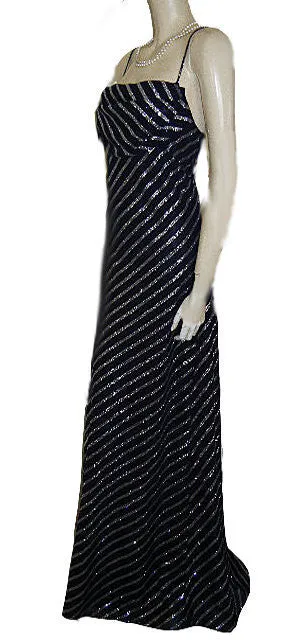 *KARINA NITES SPARKLING METALLIC SILVER & NAVY BIAS-CUT EVENING GOWN - LARGE SIZE