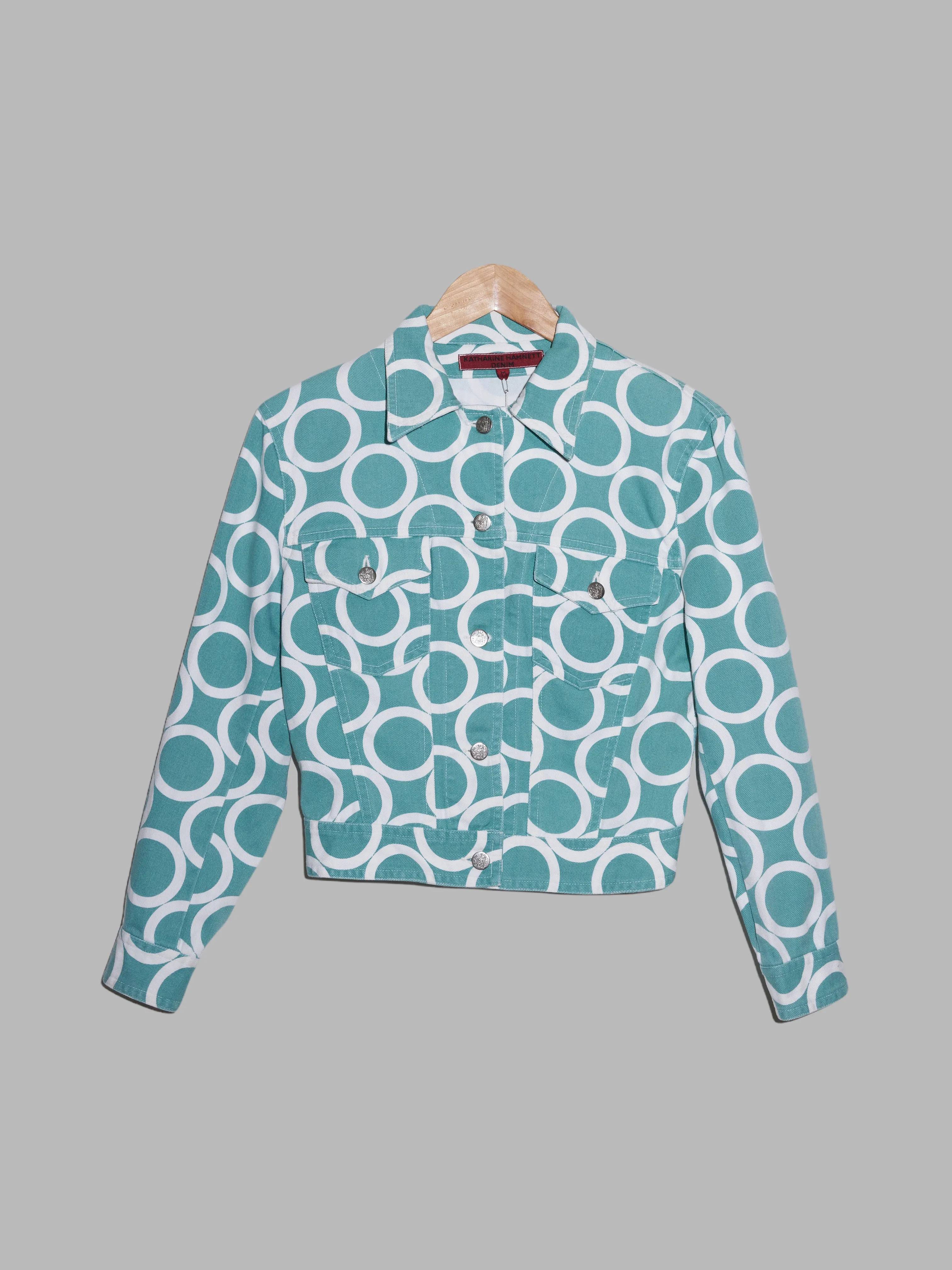Katharine Hamnett Denim 1990s circle print denim jacket and jeans suit - S M