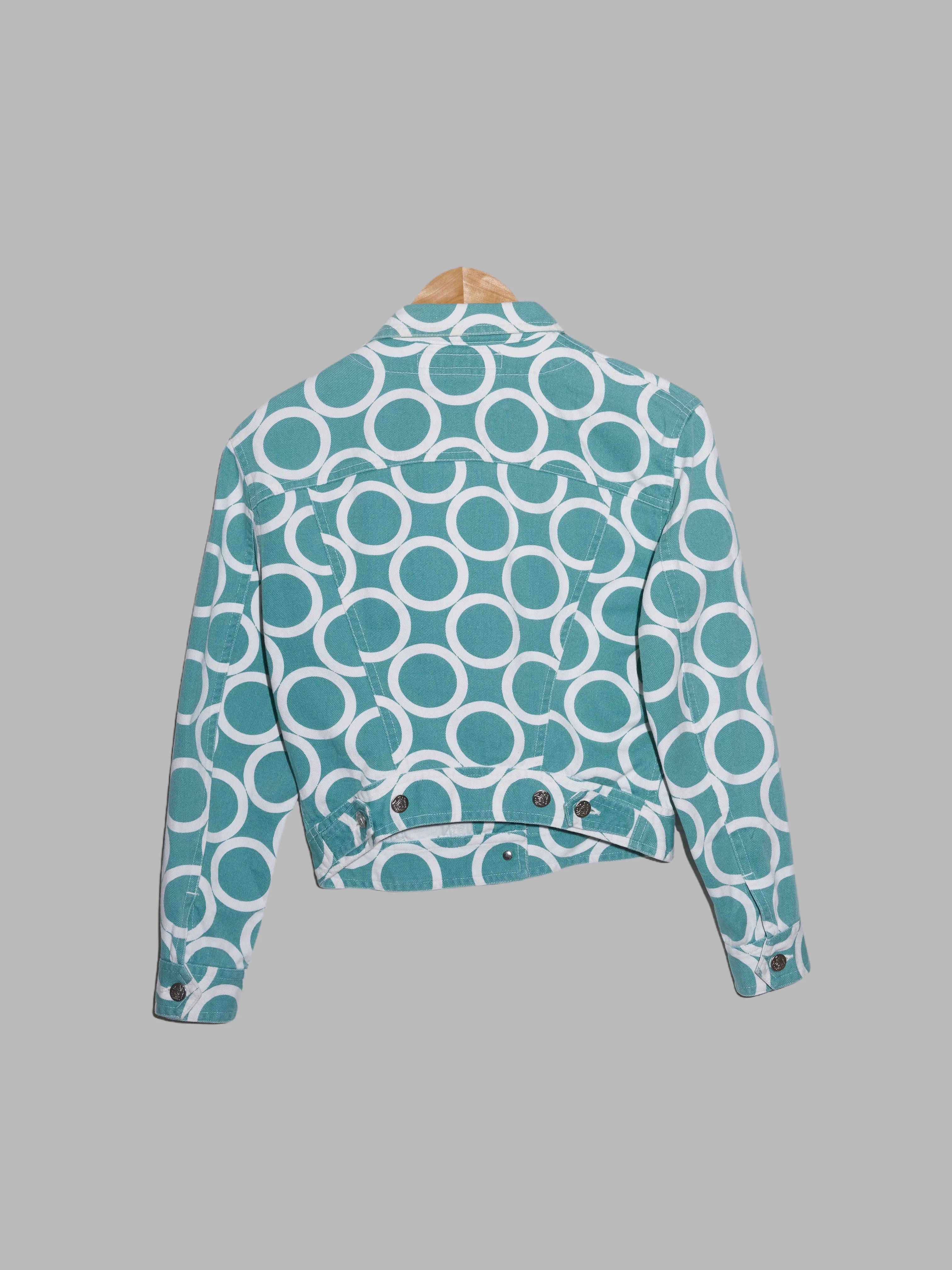 Katharine Hamnett Denim 1990s circle print denim jacket and jeans suit - S M