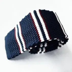 Knitted Tie| Navy Blue and White Striped Necktie