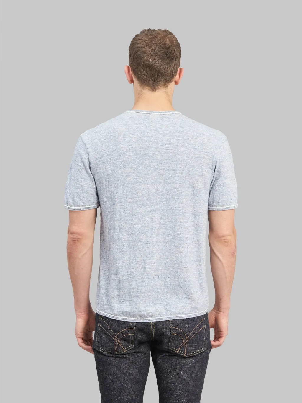 Loop & Weft Super Slub Tube Knit Edge Piping Crewneck T-Shirt Heather Blue