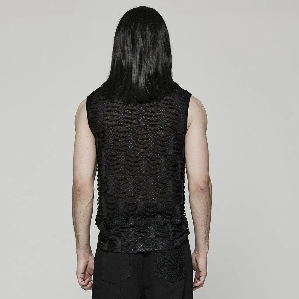 Men's Gothic Spider Mesh Ripped Tank Top