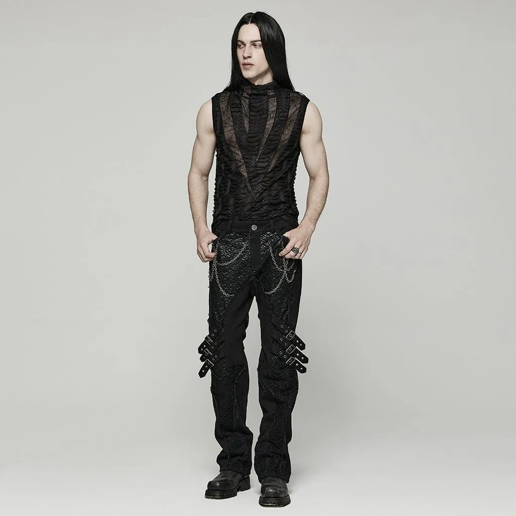 Men's Gothic Spider Mesh Ripped Tank Top