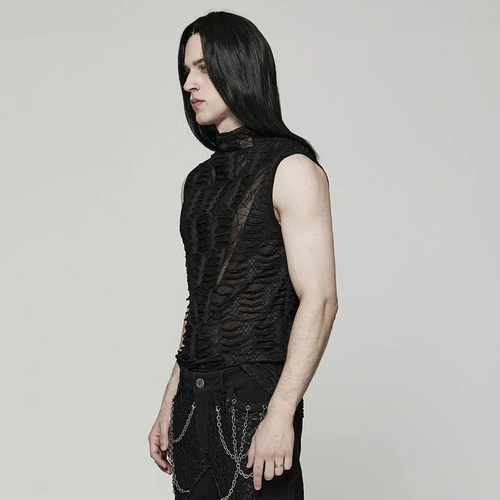 Men's Gothic Spider Mesh Ripped Tank Top