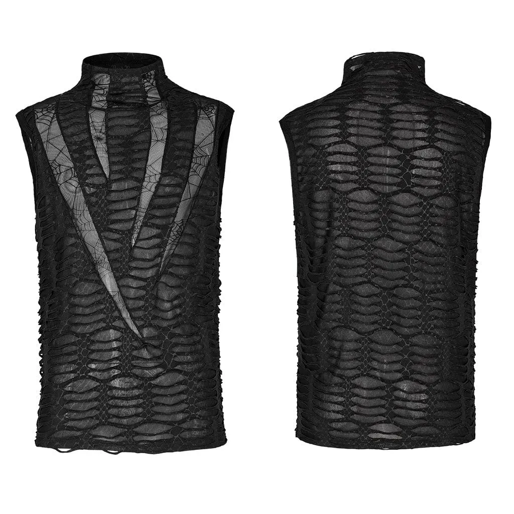 Men's Gothic Spider Mesh Ripped Tank Top