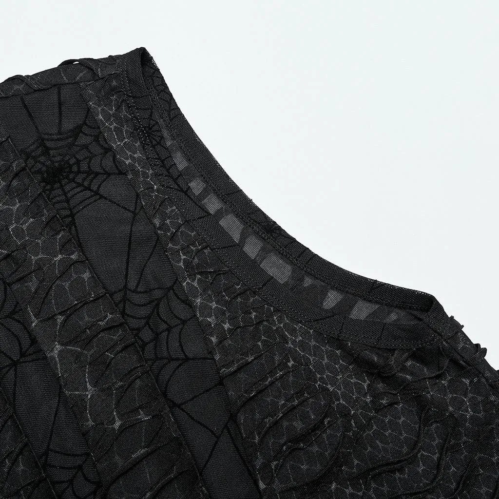 Men's Gothic Spider Mesh Ripped Tank Top