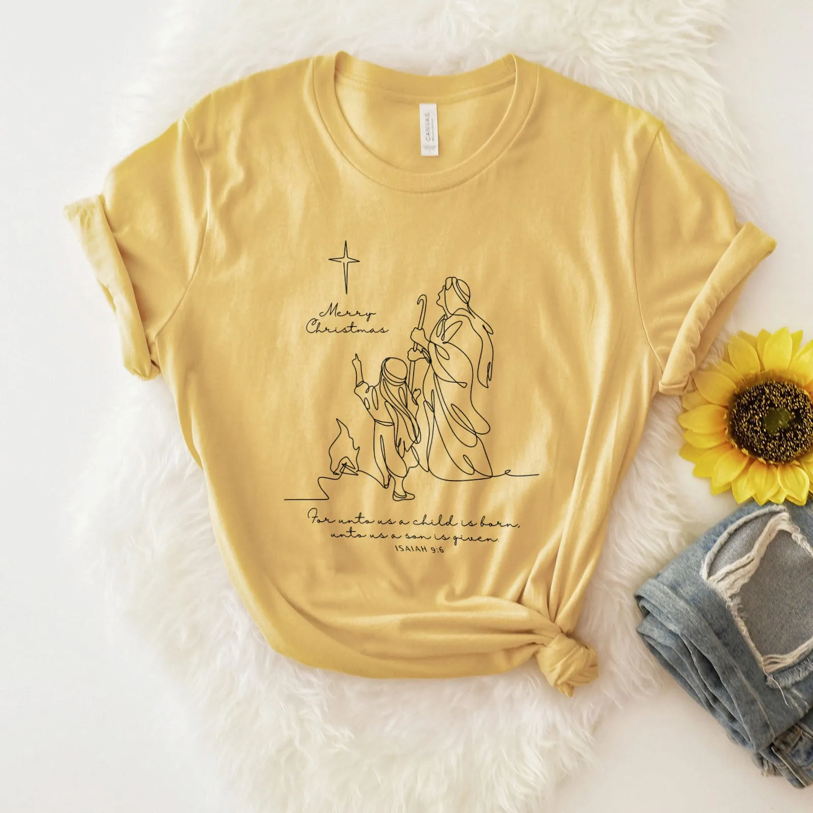 Merry Christmas - Isaiah 9:6 Line Drawing Tee