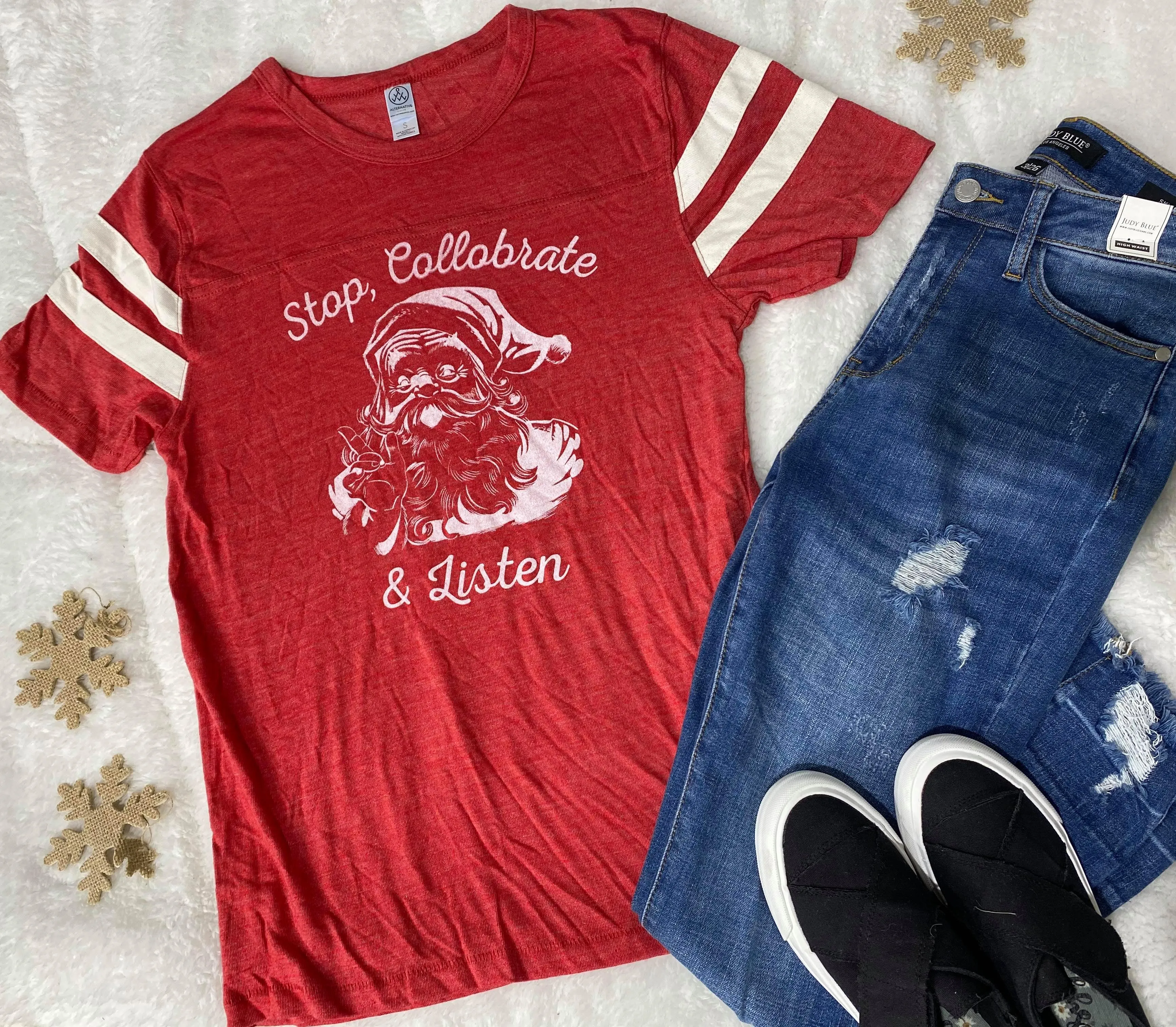*MISPRINT* Stop, Collobrate and Listen Stripe T-shirt - Red - Final Sale**