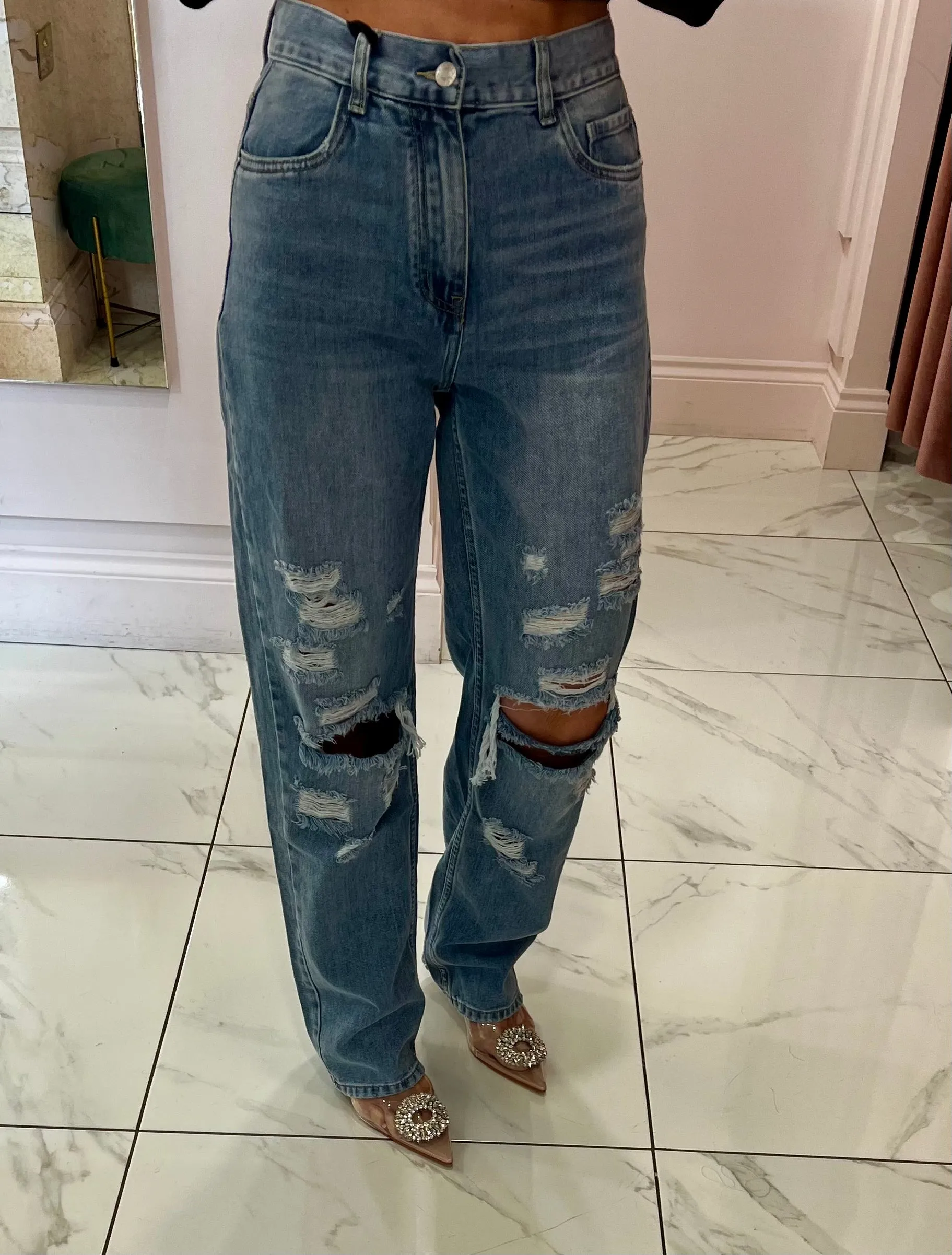 Neena Ripped Blue Boyfriend Jeans