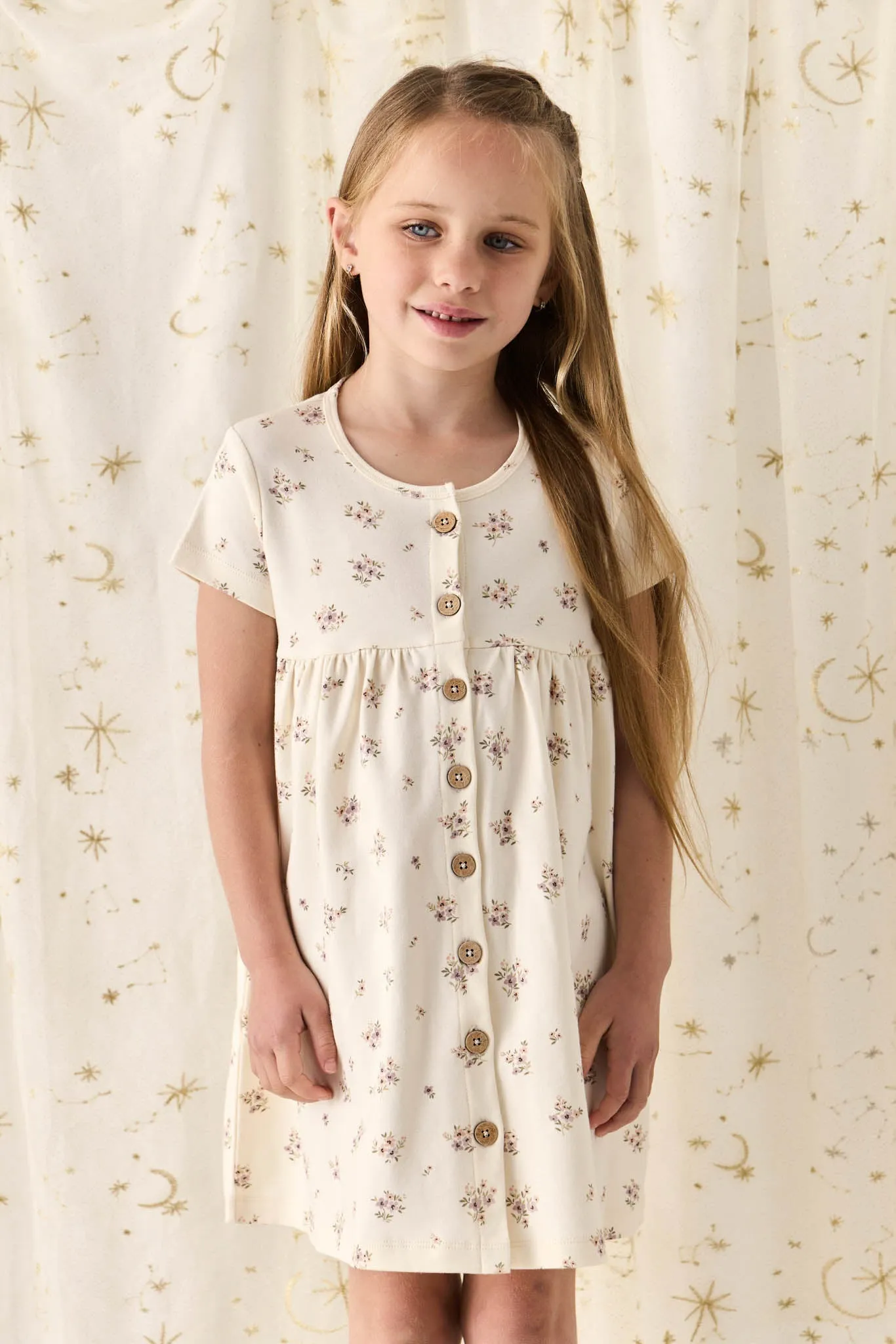 Organic Cotton Lola Dress - Goldie Bouquet Egret