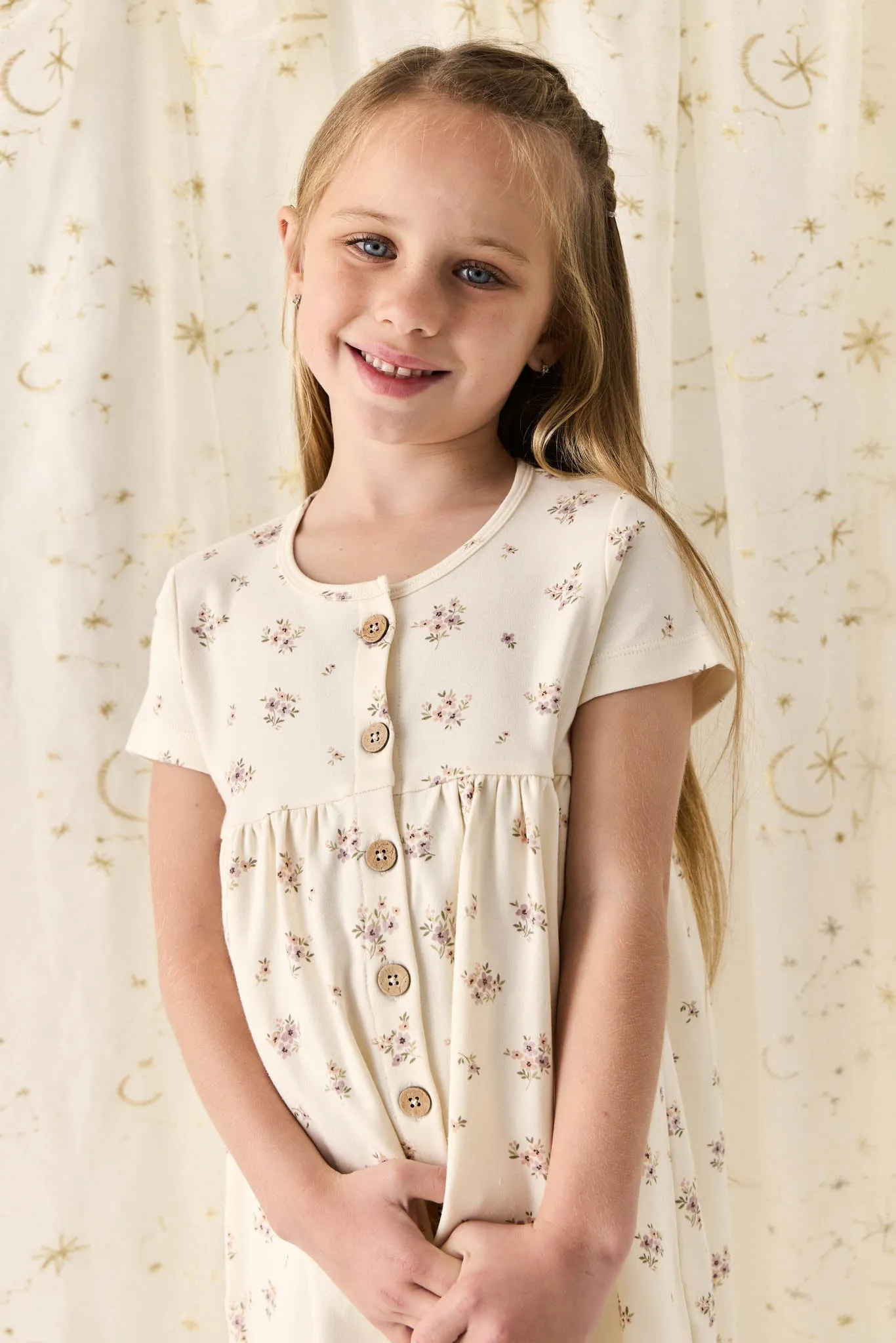 Organic Cotton Lola Dress - Goldie Bouquet Egret
