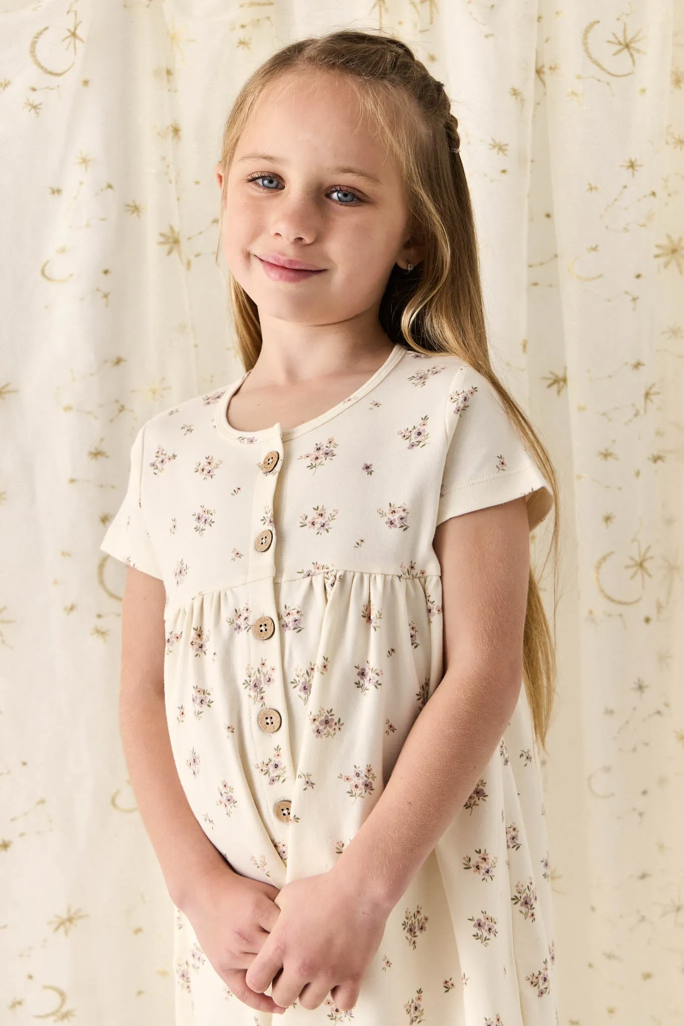 Organic Cotton Lola Dress - Goldie Bouquet Egret