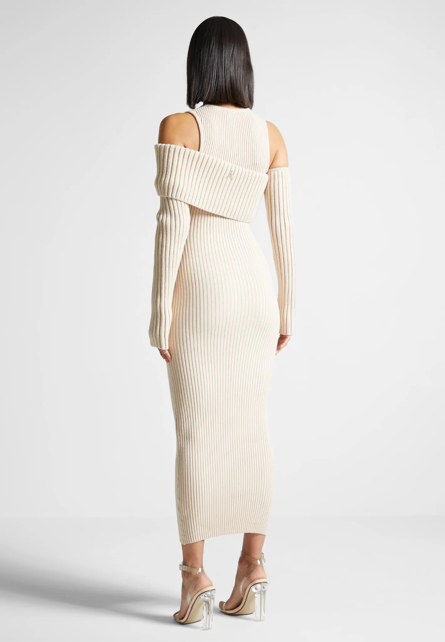 Overlay Knitted Midaxi Dress - Beige