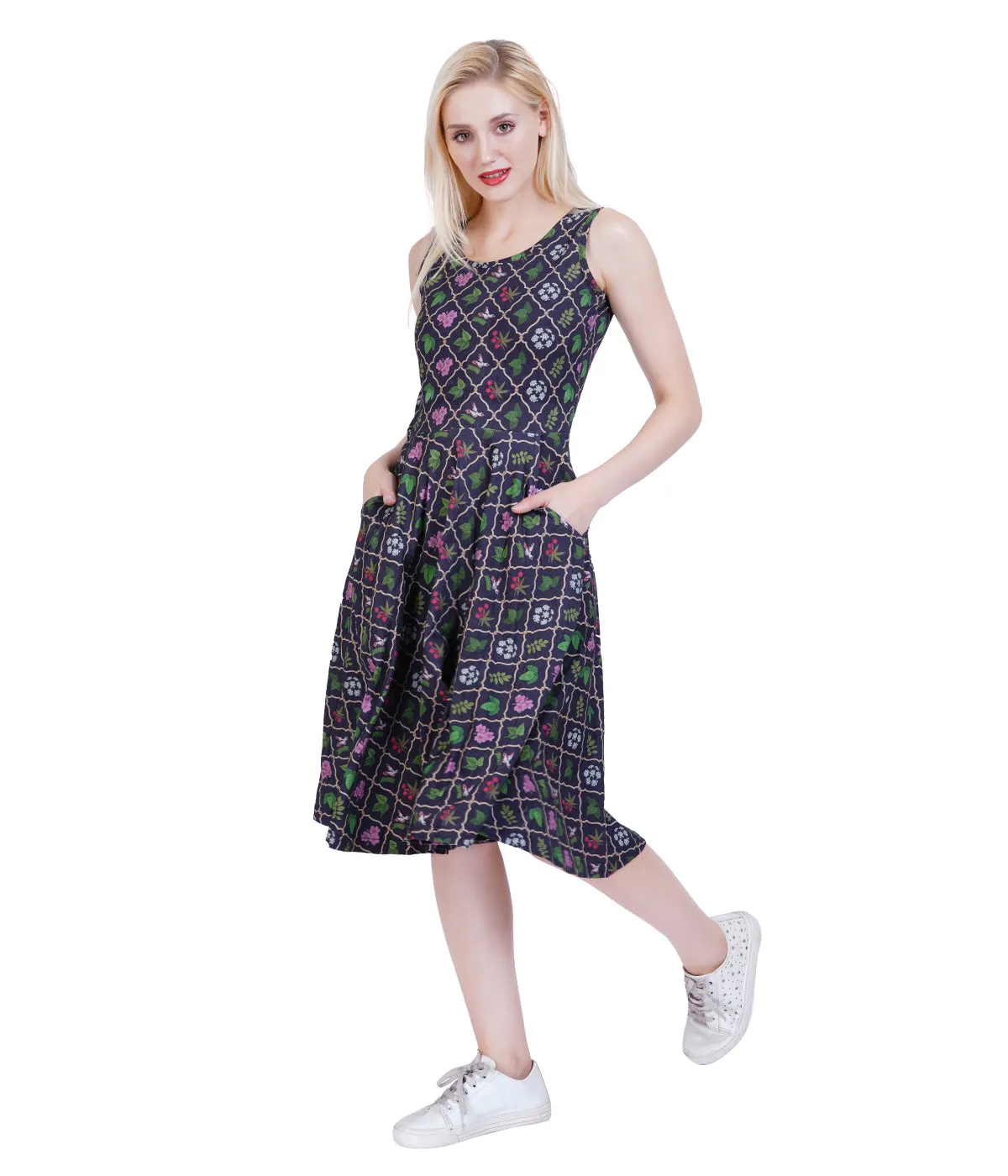 Poisonous Plants Sleeveless Twirl Dress