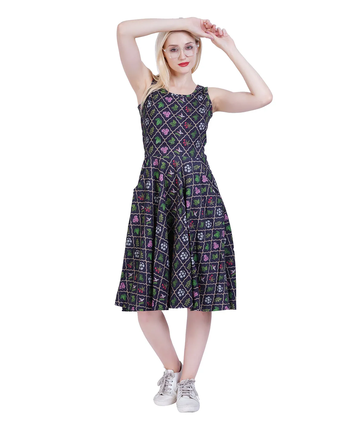 Poisonous Plants Sleeveless Twirl Dress