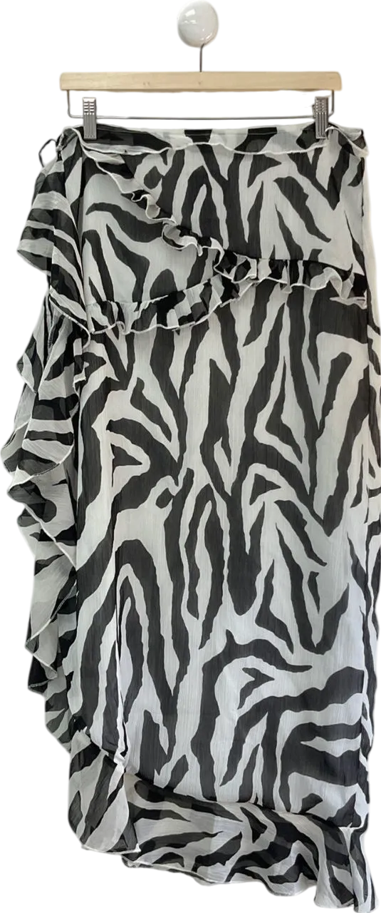 PrettyLittleThing White Black Zebra Print Tie Up Mini Skirt UK 12