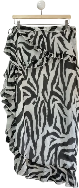 PrettyLittleThing White Black Zebra Print Tie Up Mini Skirt UK 12