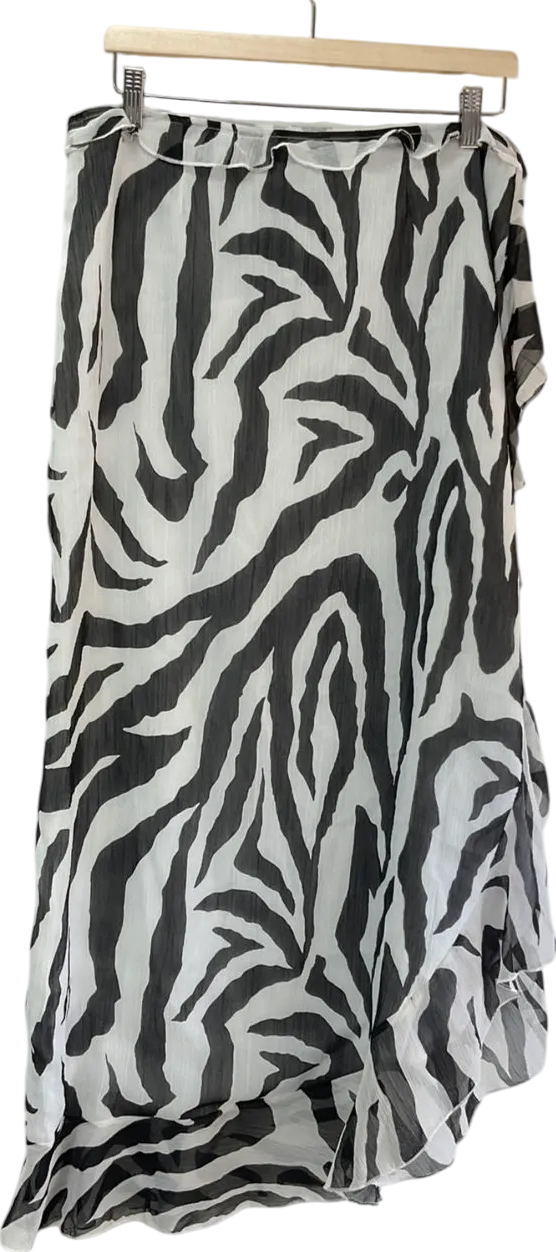 PrettyLittleThing White Black Zebra Print Tie Up Mini Skirt UK 12