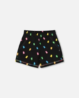 Printed Short Black And Multicolored Gummies