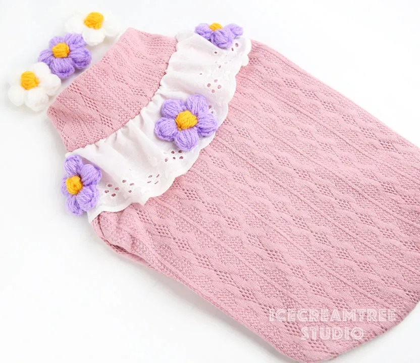 Puffy Pink Daisy Look Outfit - Pet Clothing