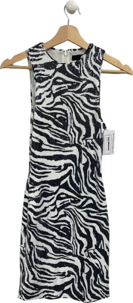 Rotate Bright White Zebra Sequins Sleeveless Dress UK XS