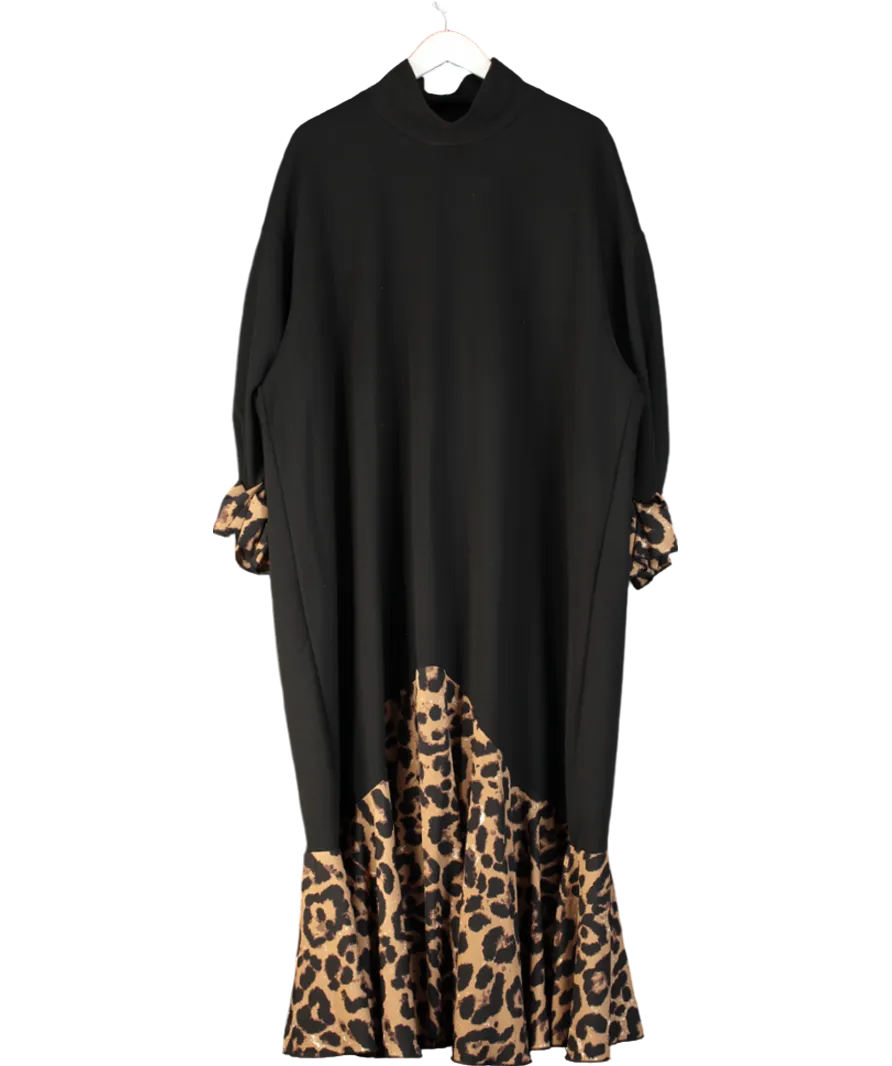 SHEIN Black Animal Print Frill Hem Maxi Dress - 4xl UK XXXL
