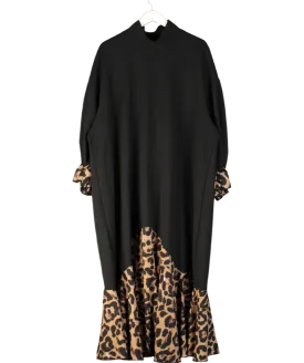 SHEIN Black Animal Print Frill Hem Maxi Dress - 4xl UK XXXL