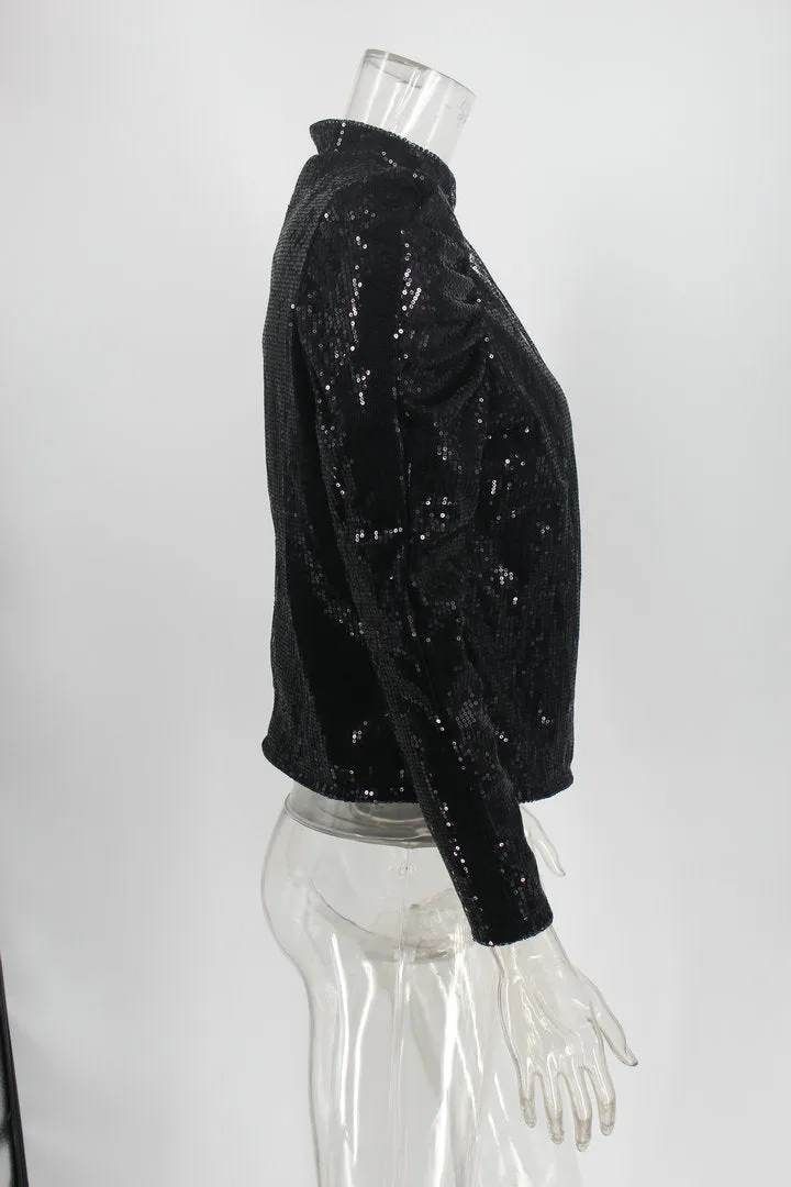 Shiny Sequin Long Sleeve Cropped Blazer