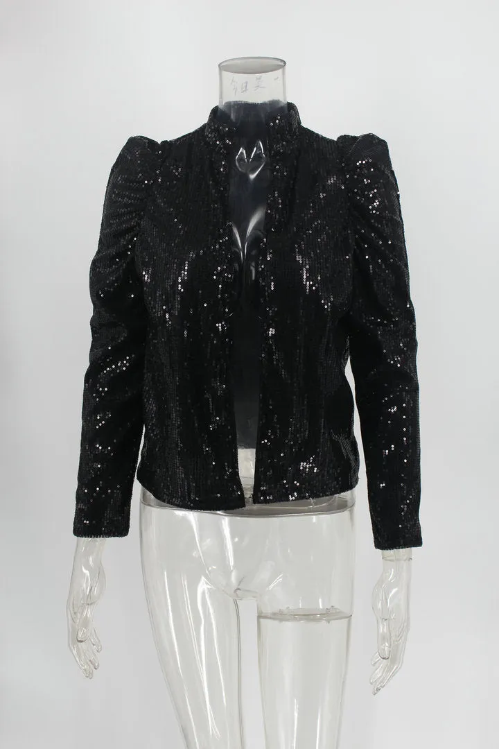 Shiny Sequin Long Sleeve Cropped Blazer