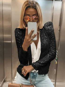 Shiny Sequin Long Sleeve Cropped Blazer