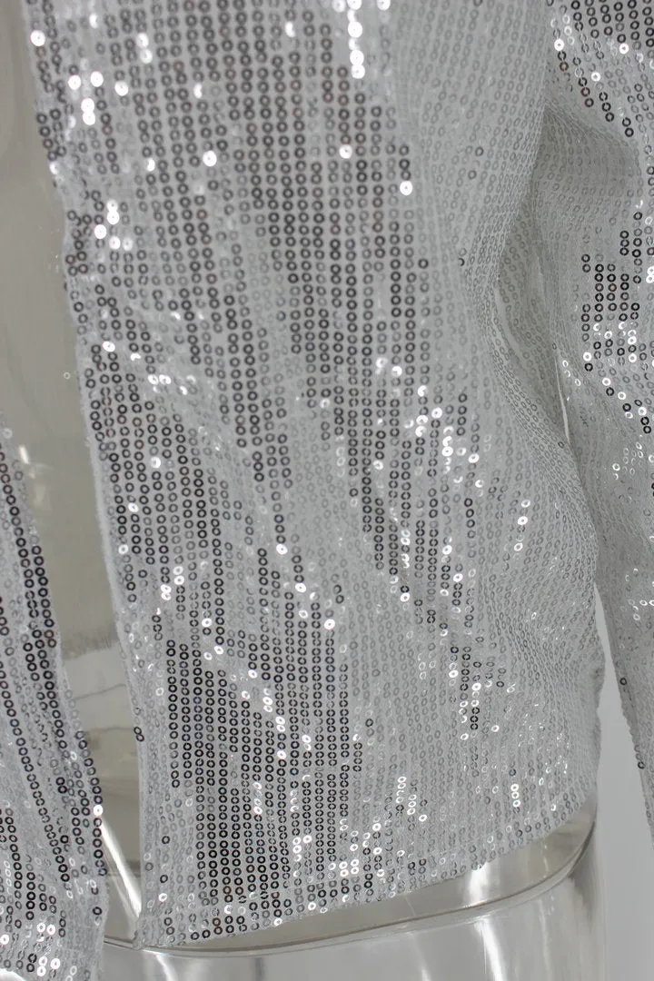 Shiny Sequin Long Sleeve Cropped Blazer