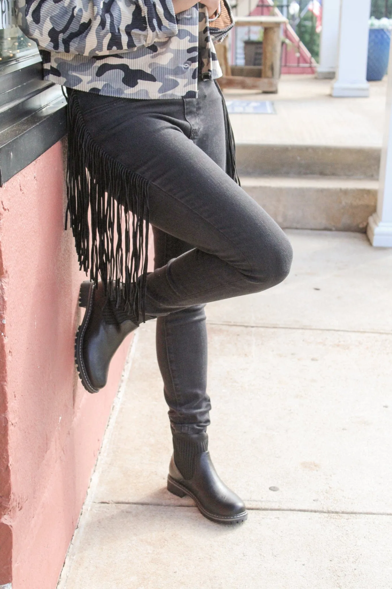 Skinny Jegging in Black with Fringe by Judy Blue