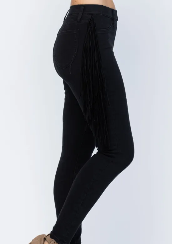 Skinny Jegging in Black with Fringe by Judy Blue